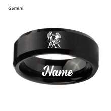 Custom Handwriting Letter NAME 12 Zodiac Signs Stainless Steel Ring With Luxury Velvet Box For Couple Men And Women