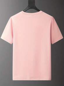 Men's Moon And Astronaut T-Shirt Printed Cotton Shirt Casual Fashion Premium Mesh Blouse - 淺粉色 - 查看 2