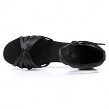 1 Pair Women's Latin Dance Shoes, Soft-Sole, Mid-Heel, Satin Material, Professional Dance School Performance Shoes