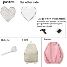 Heart Design Patch Sticker, Fashionable Rhinestone & Faux Pearl Decor Embroidery Applique For Craft Pearl Rhinestone Patches For Clothest Pearl Rhinestones Applique Sew On/Glue On Patches Faux Pearl Rhinestone Patches For Clothes Pearl Rhinestones Applique Sew On/Glue On Patches - White - View 4