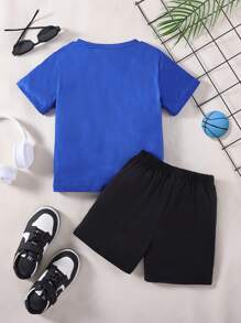 2pcs/Set Young Boy Casual Sports Round Neck Short Sleeve Top And Shorts, Spring/Summer