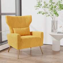 Nalupatio Velvet Fabric Upholstered Reading Comfy Mid Century Modern Armchair With Metal Legs And Spring Support, Accent Chair For Living Room - Màu vàng - Xem 1