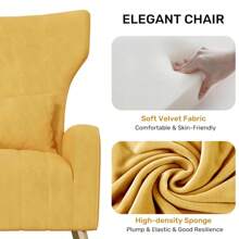 Nalupatio Velvet Fabric Upholstered Reading Comfy Mid Century Modern Armchair With Metal Legs And Spring Support, Accent Chair For Living Room - Màu vàng - Xem 3