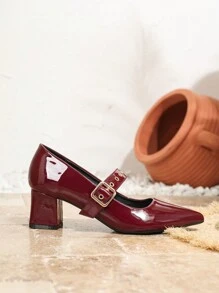 Dames Mary Jane schoenen met hoge hak en puntige neus, comfortabele loafers met bandjes