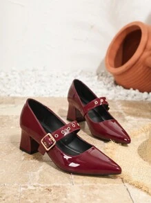 Dames Mary Jane schoenen met hoge hak en puntige neus, comfortabele loafers met bandjes