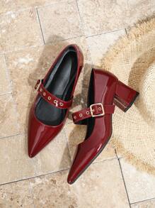Dames Mary Jane schoenen met hoge hak en puntige neus, comfortabele loafers met bandjes