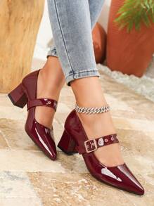Dames Mary Jane schoenen met hoge hak en puntige neus, comfortabele loafers met bandjes