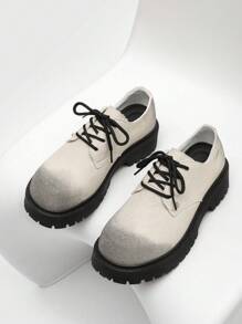 Chaussures derby à bout rond noires pour hommes, chaussures habillées décontractées à semelle épaisse de haute qualité, coupe large au look usé, en denim lavé à l'eau, confortables, avec une semelle extérieure en caoutchouc antidérapante et