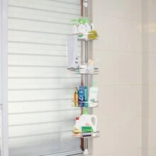 Telescopic Shower Shelf Made Of Stainless Steel, Bathroom Corner Shelf With 4 Shelves, Height Adjustable From 110-280 Cm, For Shampoo.