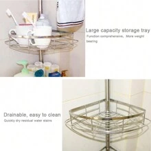Telescopic Shower Shelf Made Of Stainless Steel, Bathroom Corner Shelf With 4 Shelves, Height Adjustable From 110-280 Cm, For Shampoo.