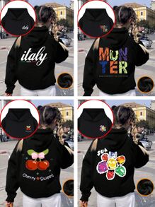 Customized Front & Back Print Pattern Hooded Sweatshirt For Teenage Girls, Autumn/Winter, Suitable For School Uniform, Graduation, Pet Photo, Travel Logo Etc., Can Be Customized With Any Design, Has Pockets