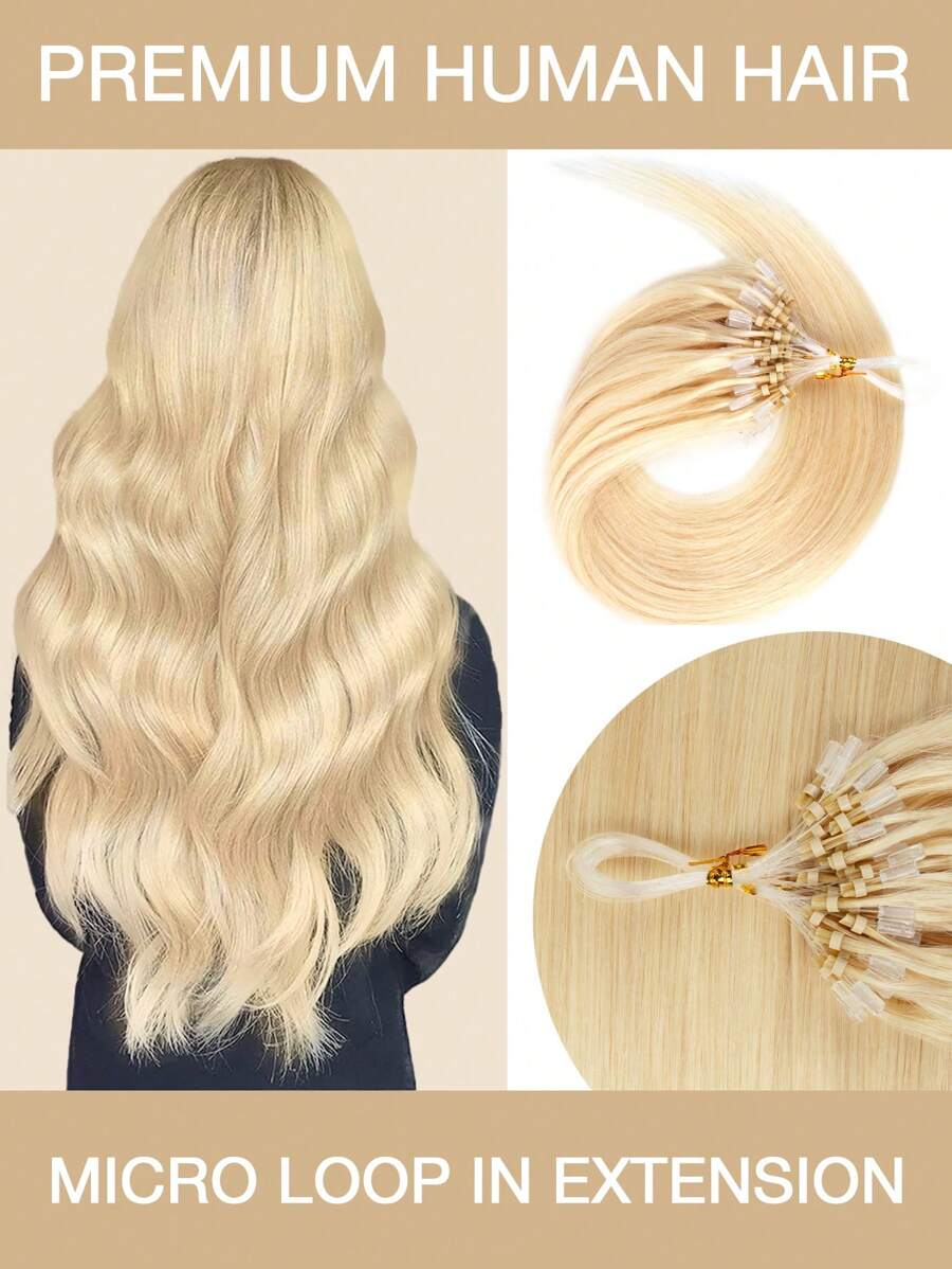Micro Loop Hair Extensions Real Human Hair Nature Color 12-22inch Straight Invisible Premium Human Hair 50pcs Micro Loop Hair Extensions - S60 - 查看 1