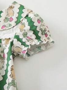 Baby Girls Countryside Animal Rabbit Print Green Princess Dress - Green - View 4