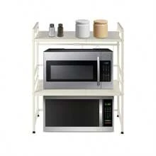 "3-Tier Adjustable Microwave Shelf - White, Floor-To-Ceiling Multi-Layer Kitchen Microwave Shelf, Adjustable Countertop Multi-Layer Kitchen Spice Bottle Oven Storage Rack" - White - View 2