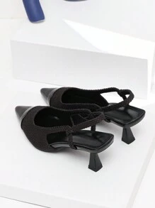 Gradient Color Pointed Toe Low Vamp Stiletto High Heel Slingback Sandal, Party Shoes - Black - View 6