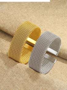 1 pièce Bracelet en acier inoxydable, bracelet tressé large, convient aux hommes et aux femmes pour un port quotidien, une tenue de soirée et en cadeau. - bracelet large tressé - Voir 1