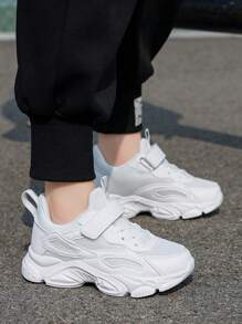 男童白色网眼透气运动鞋，轻便百搭易穿钩环运动鞋，适合户外玩耍和日常穿着 - 白色 - 查看 4