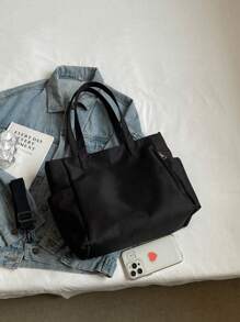 2024新款时尚休闲大容量纯色防水尼龙手提包，配有双提手和肩带，适合户外运动和短途旅行