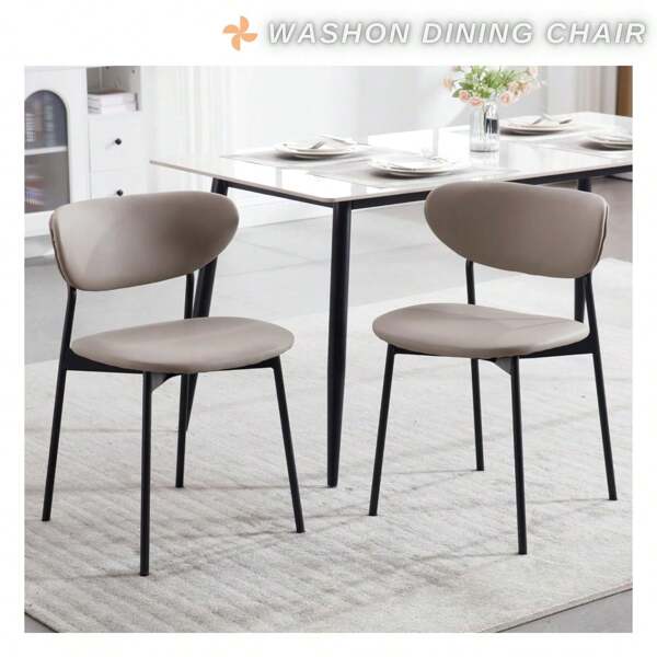 WAHSON OFFICE CHAIRS Gris 2 Piezas Sillas de Comedor Wahson Silla de Comedor Moderna de PU con Patas Negras Silla de Cocina Sin Brazos Silla de Comedor con Respaldo para Sala de Estar