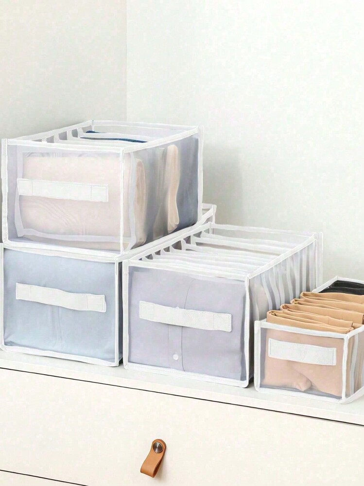 1pc Clothing Compartment Storage Box, Multifunctional Wardrobe Container, Foldable Socks And Underwear Organizer Dispenser, Transparent Mesh Clothing Storage Box, Socks And Underwear Storage Box Drawer Storage Bag Dress Pants Shoes Jeans Boots Skirt - Grey - View 4