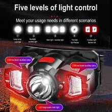 1/2x Sensor LED+COB Headlamp Head Torch Rechargeable Headlight Lamp Super Bright - Red - View 3