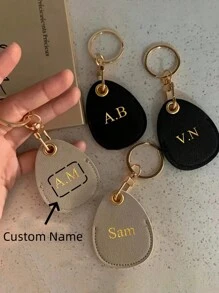 Personalized Faux Leather Keychain Alphabet Engraving Handmade Keyring, Accessory For Car Keys Business Cards, Bag Charm Trinkets - Keychain - View 1