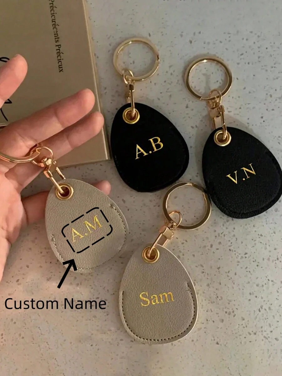 Personalized Faux Leather Keychain Alphabet Engraving Handmade Keyring, Accessory For Car Keys Business Cards, Bag Charm Trinkets - Keychain - View 1