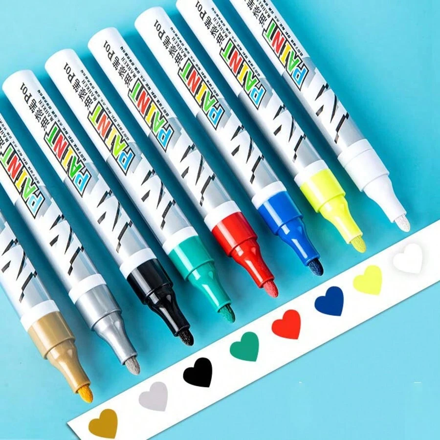 Car Paint Scratches Repair Brush Pen Waterproof Water Paint Marker Pen Car Tire Tread Care Automotive Black White Red Silver - one-size - View 1