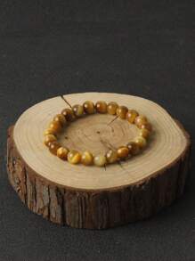 YAUKIA 1 件紫虎眼串珠手链天然石圆珠瑜伽能量手链财富繁荣魅力手链时尚休闲配饰礼物 - 紫色 - 查看 9