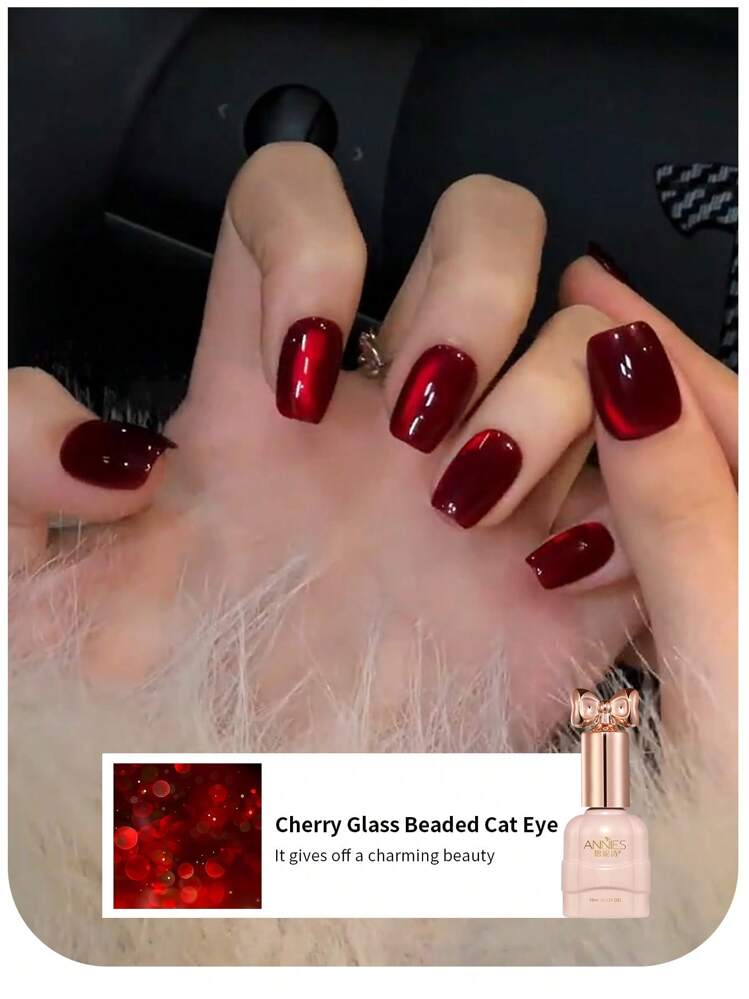 annies 10ml/1pc Autumn/Winter Ruby Cateye Nail Polish Gel, 2025 New Ruby Blood Red New Year Red Glass Faux Pearl Curing Gel, Cherry Wine Red Cateye Butterfly Bottle Manicure Nails - Multicolor - View 4