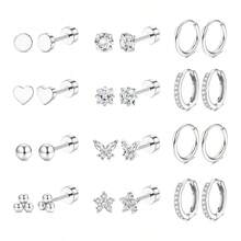 Aretes de acero quirúrgico hipoalergénico para orejas sensibles. Aretes de espalda plana para mujeres y hombres. Juego de aretes pequeños de acero inoxidable de espalda plana, aro y cartílago para múltiples perforaciones - pendientes - Ver 8