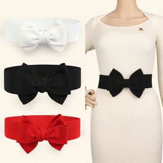 1pc 3-Piece Elastic Waist Belt, Solid Color Casual Adjustable Waistband Decoration Belt, Versatile For Dresses, All Seasons