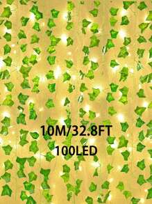 1 Green Ivy Leaf Fairy String Light, 20/50/100LED Battery Powered Artificial Flower Garland Vine, Plastic Material, With Switch Control, Suitable For Bedroom Wedding Party Holiday Decoration, Flower Theme, No Battery