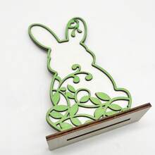 Decoraciones de mesa de conejito, letreros de madera de conejito para el hogar, bandeja de madera con niveles de conejo, decoraciones de Pascua para fiestas de granja. - Verde claro - Ver 6