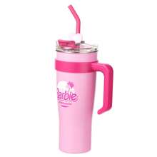 Miniso Fancy Barbie Collection Stainless Steel Water Bottles With Straw 1600mL Locking Leak-Proof Lid Travel Coffee Mug Tumbler With Handle Present For Girls - Baby Pink - View 10