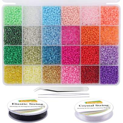 EuTengHao EuTengHao Perline di vetro Perline piccole artigianali Perline piccole per bracciali fai-da-te Collane Artigianato Accessori per la creazione di gioielli con due cordoncini trasparenti per braccialetti da 0,6 mm (3 mm, 550 per colore, 24