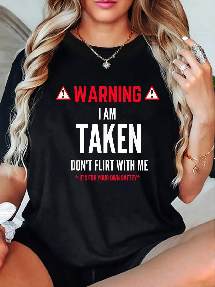 100% Cotton Funny Gift I'm Taken T-Shirt For Men - Don't With Me T-Shirt - 黑色 - 查看 1