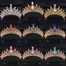 Coroa Princesa Diadema de Cor Dourada com Strass para Noiva, Tiaras e Coroas para Mulheres, Acessórios de Cabelo para Casamento, Festa, Joias, Presentes de Diadema - cor - Visão 1