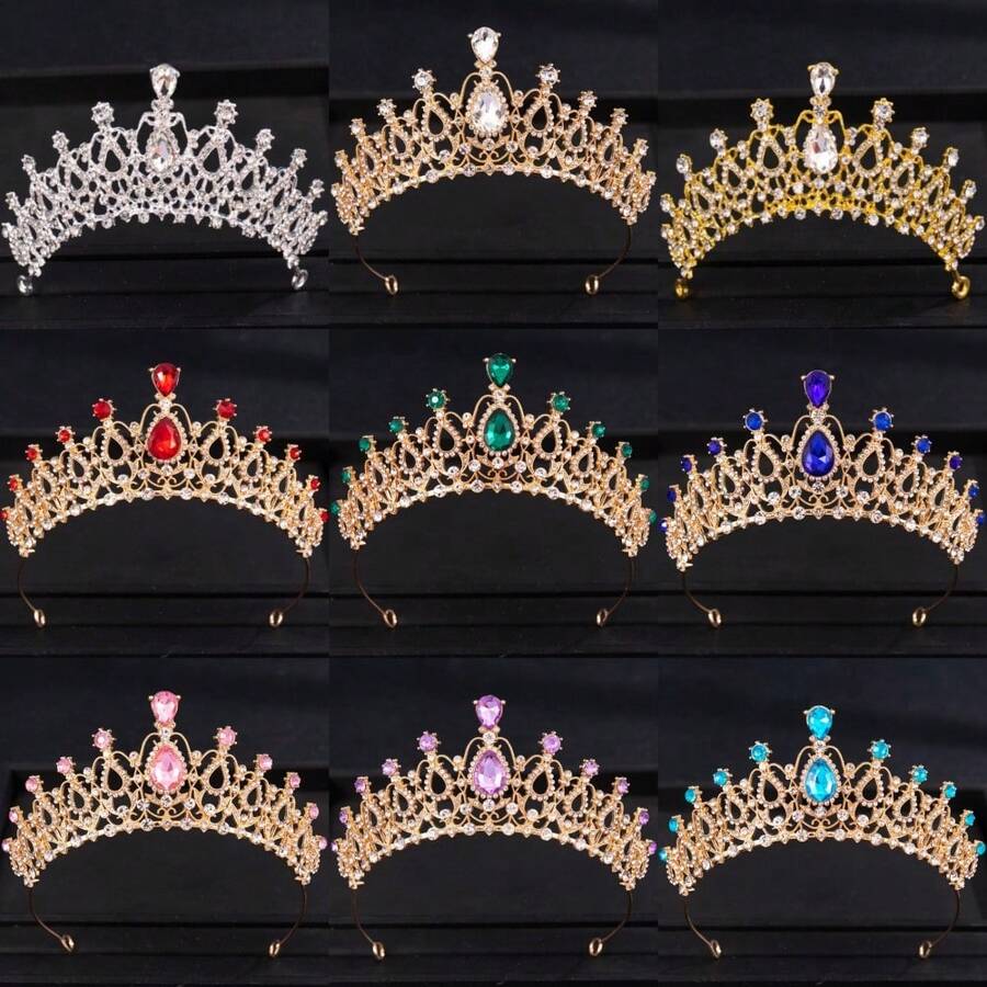 Coroa Princesa Diadema de Cor Dourada com Strass para Noiva, Tiaras e Coroas para Mulheres, Acessórios de Cabelo para Casamento, Festa, Joias, Presentes de Diadema - cor - Visão 1