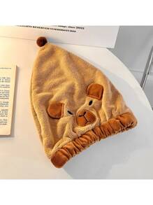 1pc Cute Cartoon Capybara Coral Fleece Hair Drying Hat, Soft & Super Absorbent Sleeping Cap, Cute Capybara Dry Hair Cap Suitable For Long And Short Hair, Women Valentine Gift Birthday Boyfriend Girlfriend Back To SchoolHair Bonnet