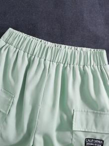 Tween Boy Letter Print Short Sleeve T-Shirt And Solid Cargo Shorts Set - Green - View 6