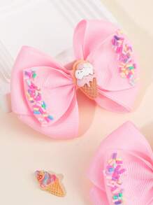 2pcs Toddlers Girls Hair Bow Clips ,Cute Ice-Cream Accessories ,Colorful Needles Decor Hair Pins ,Satin Ribbon Hair Clips ,Kids Teens Hair Accessories ,Gifts For Girls ,Suitable Daily Life