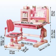 Kids Study Desk & Chair Set, Height Adjustable Children School Study Table Chair Set With Sitting Corrector, Ergonomic Desk Chair With Book Stand, Foot Pedal, Partition Design (Pink, Blue) - Pink - View 2