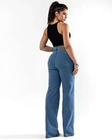 Wide Leg Jeans With Elastane - 中等水洗藍 - 查看 2