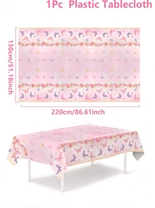 1 Peça/3 Peças 220*130cm Toalha de Mesa Plástica Descartável com Estampa de Flor e Borboleta Rosa, Festa Temática, Cobertura de Mesa de Festa de Aniversário, À Prova d'Água e Fácil de Limpar, Volta às Aulas, Dia dos Namorados