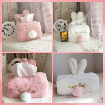 Cute Girl's Essential! 1pc Soft & Pink Plush Rabbit Tissue Box Cover, Adorable Bunny Ears Design, Cozy Home Decor, Car Companion, Living Room Photo Props, Cartoon Tissue Box For Multiple Scenes Paper Holder Storage, Towel Holders, Tissue Rolls, Napkin Holder, Festival Family Gathering, For Home Kitchen Dining Room, Decorative Box, Women Wedding Gift, Summer Travel Holiday Festival Must-Have