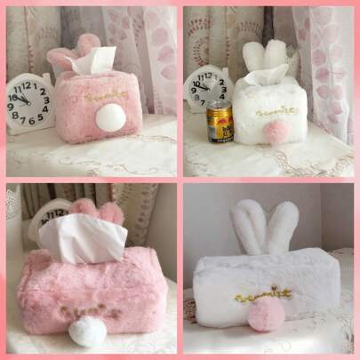Cute Girl's Essential! 1pc Soft & Pink Plush Rabbit Tissue Box Cover, Adorable Bunny Ears Design, Cozy Home Decor, Car Companion, Living Room Photo Props, Cartoon Tissue Box For Multiple Scenes Paper Holder Storage, Towel Holders, Tissue Rolls, Napkin Holder, Festival Family Gathering, For Home Kitchen Dining Room, Decorative Box, Women Wedding Gift, Summer Travel Holiday Festival Must-Have