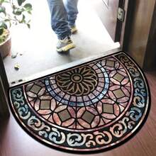 1 pieza Felpudo en forma de semicírculo para la entrada, dormitorio, porche - Alfombra de área lavable antideslizante de poliéster, de terciopelo de cristal de alta calidad con respaldo antideslizante, diseño de patrón de piedra antigua para decoración del hogar, regalos, cumpleaños, graduación, decoración de habitaciones, alfombras, decoración de dormitorios - Multicolor - Ver 6