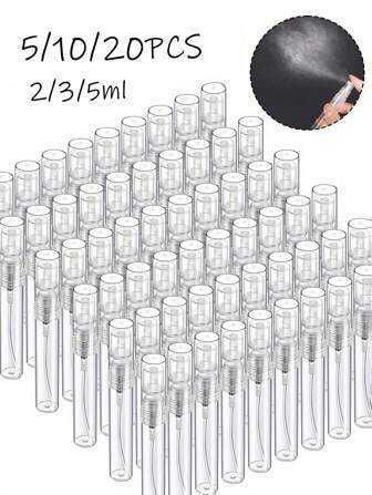 5/10/20 piezas Botella de perfume recargable portátil, Mini spray de perfume recargable, Contenedor de almacenamiento de esencia cosmética, Botella de spray de perfume, Caja de bomba de spray de perfume, Mini spray de perfume de bolsillo, Herramienta de transferencia de dispensador de perfume recargable (2ML/3ML/5ML)