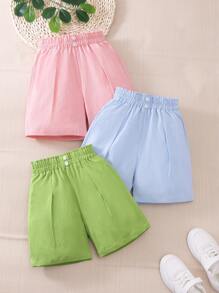 3pcs/Set Girls' Summer Casual Patterned Fabric Shorts - Multicolor - View 1